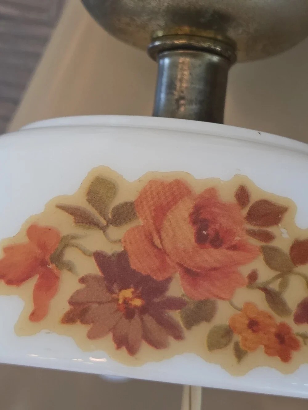 Vintage Hobnail Milk Glass Table Lamp with Floral Base Cottagecore Boudoir Lamp